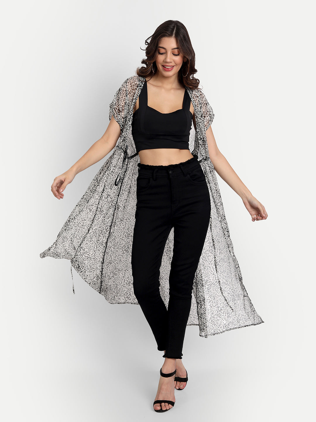 Essque Silver Lurex Animal Print Flared Shrug - Essque Attire With Attitude