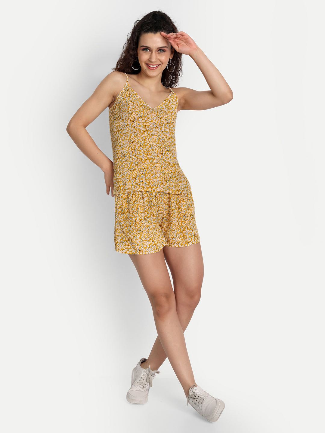 Essque Yellow Floral Printed Shorts & Cami Set - Essque Attire With Attitude