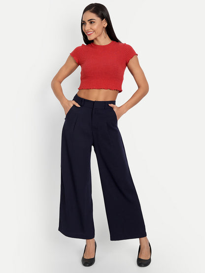 Essque Navy Blue Front Pleat Wide Leg Trousers - Essque Attire With Attitude