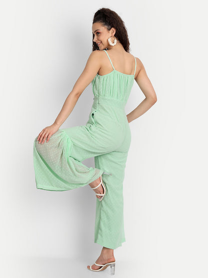 Essque Ocean Green Swiss Dot Flared Jumpsuit - Essque Attire With Attitude