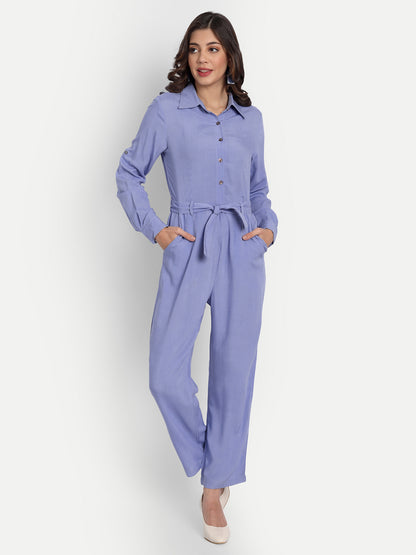 Essque Blue Shirt Style Button Jumpsuit - Essque Attire With Attitude