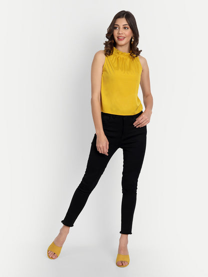 Essque Mustard High Neck Sleeveless Top - Essque Attire With Attitude