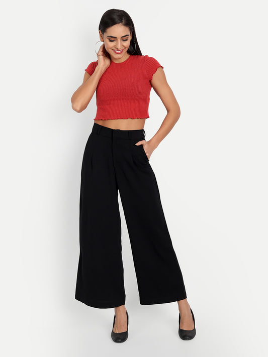 Essque Black Front Pleat Wide Leg Trousers - Essque Attire With Attitude