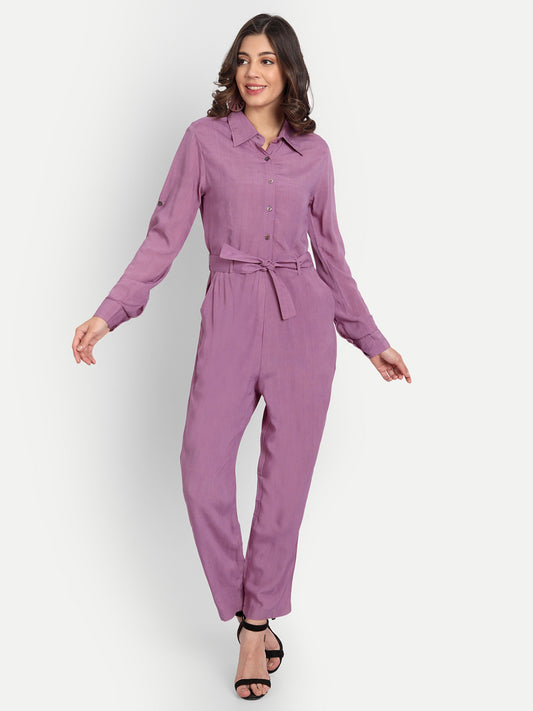 Essque Lavender Shirt Style Button Jumpsuit - Essque Attire With Attitude