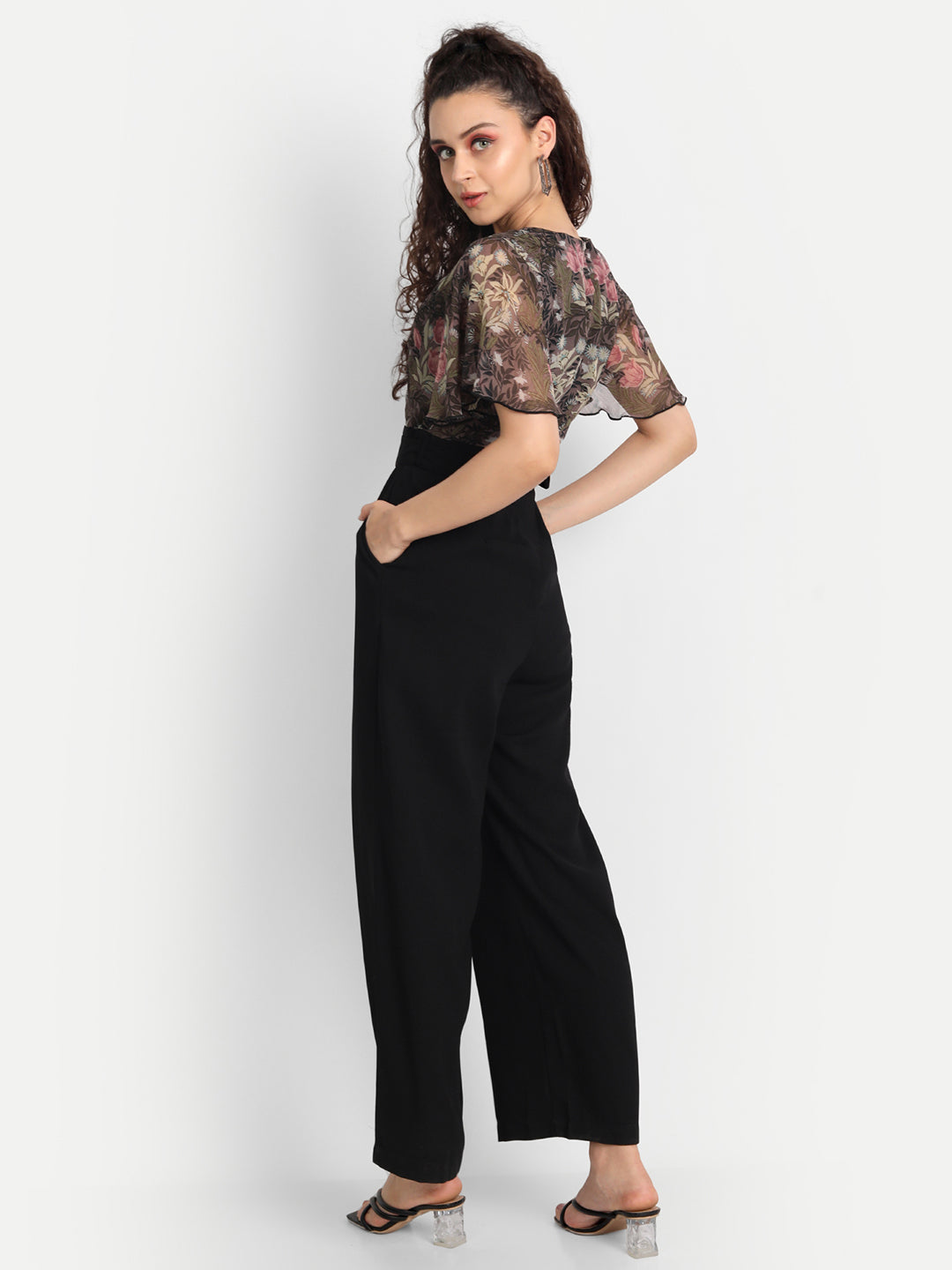 Essque Brown Floral Print Frill Sleeve Jumpsuit - Essque Attire With Attitude