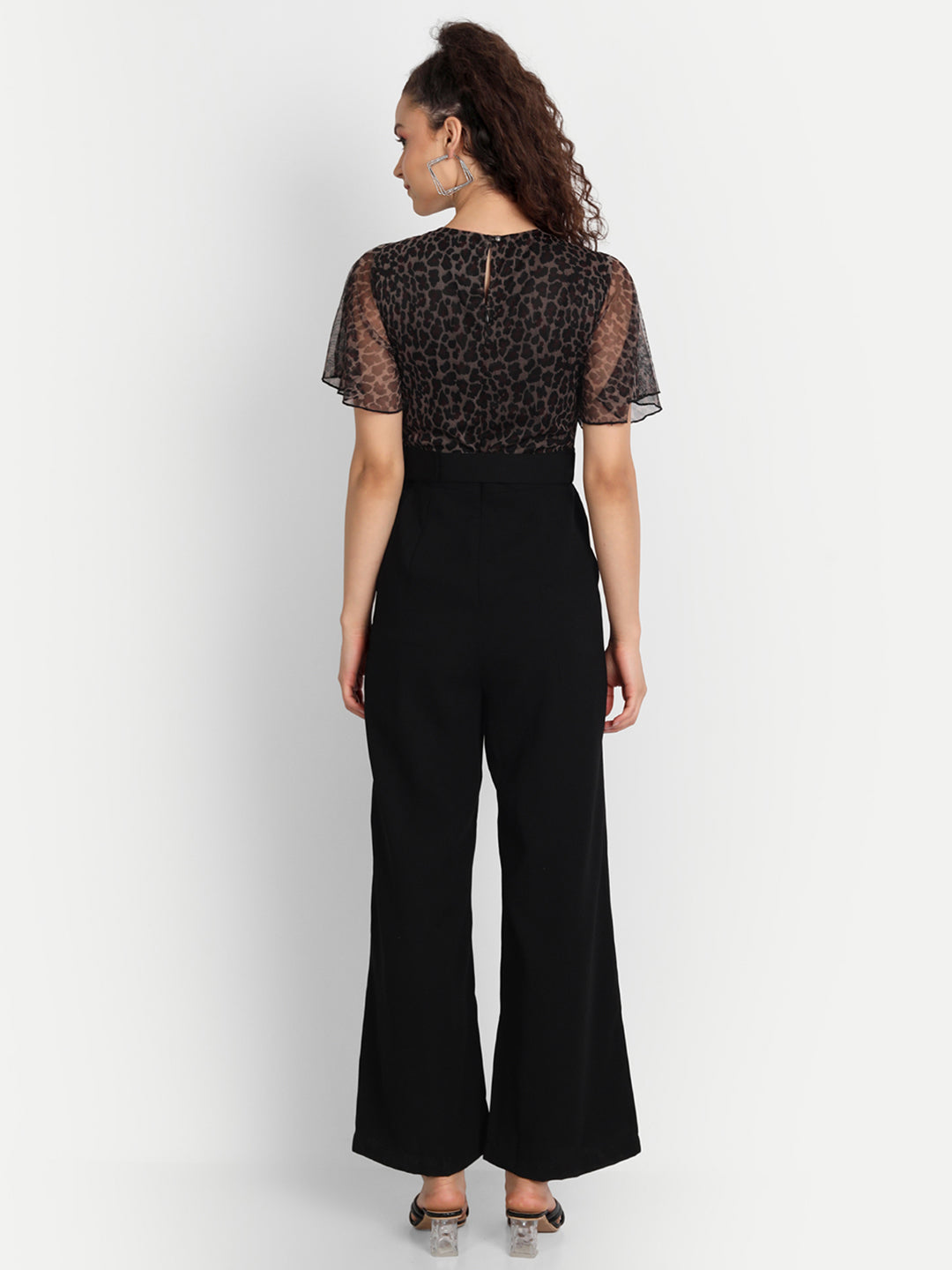 Essque Brown Animal Print Frill Sleeve Jumpsuit - Essque Attire With Attitude