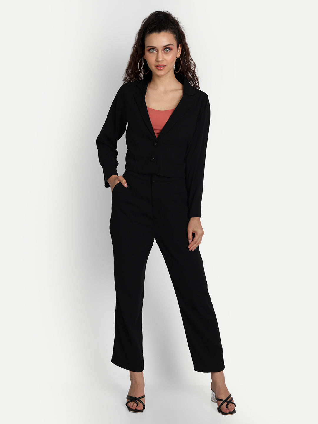 Essque Black Solid Jacket Co-Ords Set - Essque Attire With Attitude