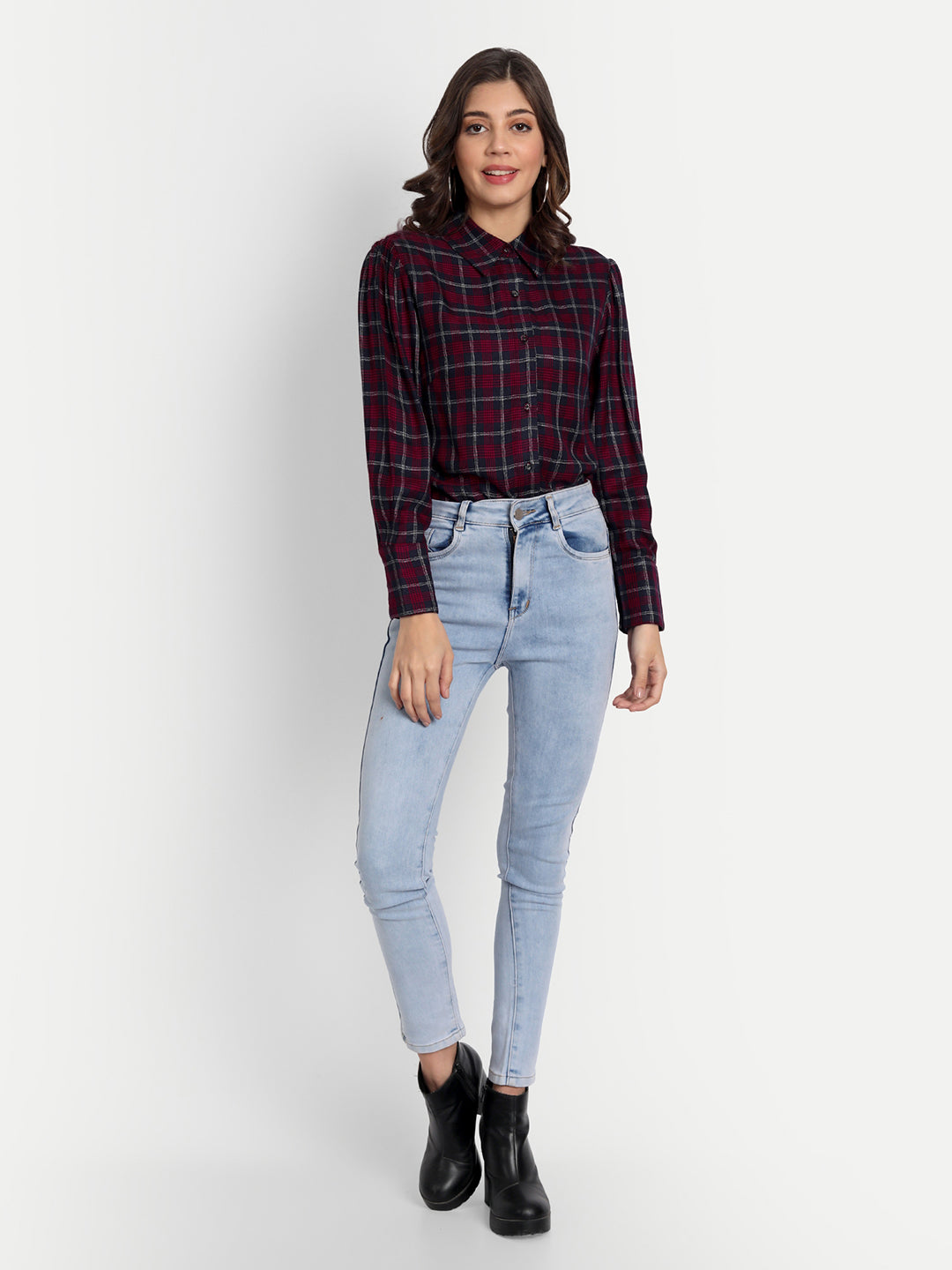 Essque Maroon Check Front Button Shirt - Essque Attire With Attitude