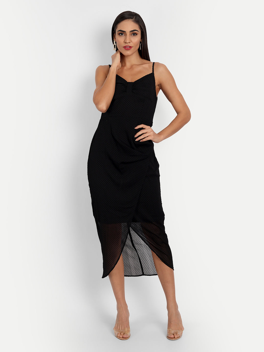 Essque Black Velvet Texture Sheath Midi Dress - Essque Attire With Attitude