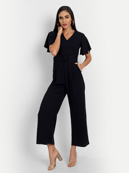 Essque Navy Blue Frill Sleeve Jumpsuit - Essque Attire With Attitude