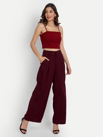 Essque Maroon Front Pleat Wide Leg Trousers - Essque Attire With Attitude