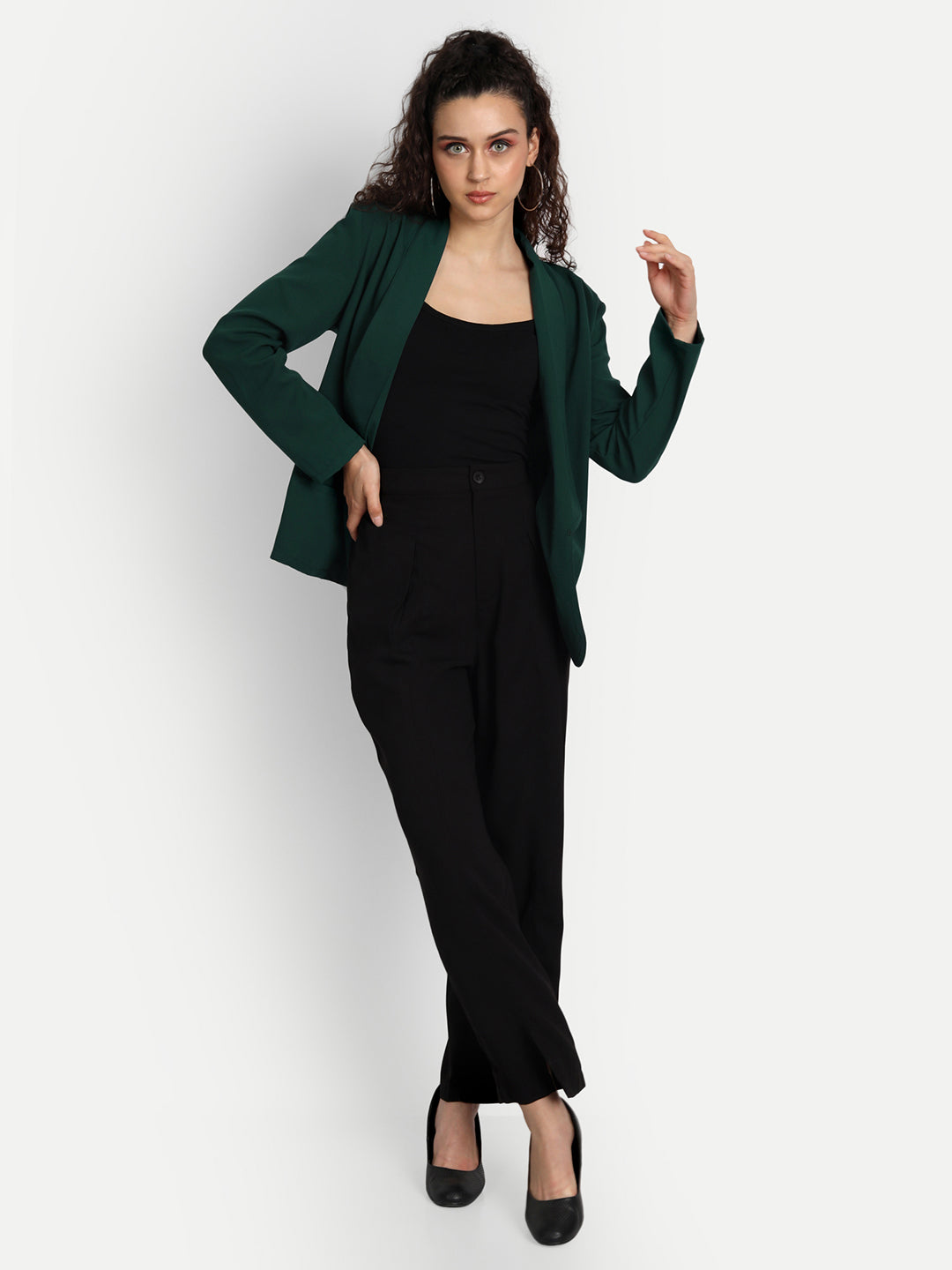 Essque Green Solid Shoulder Padded Blazer - Essque Attire With Attitude