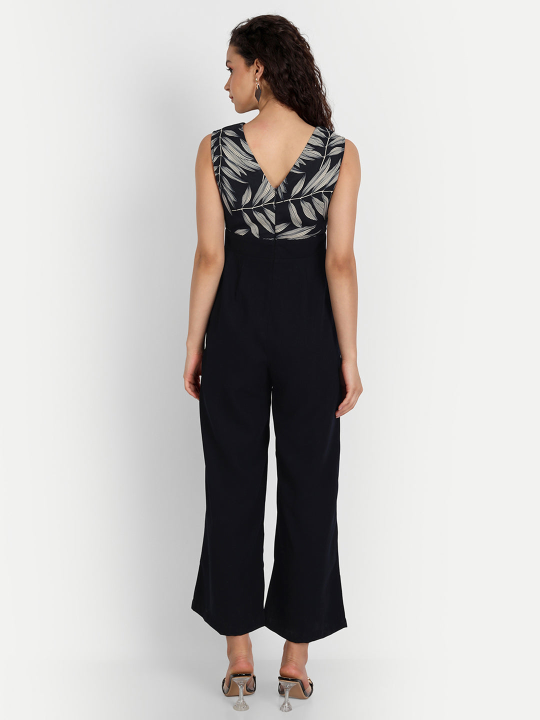 Essque Blue Leaf Printed Front Detailed Jumpsuit - Essque Attire With Attitude