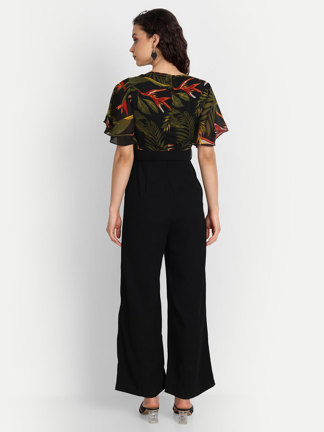 Essque Green Leaf Print Frill Sleeve Jumpsuit - Essque Attire With Attitude