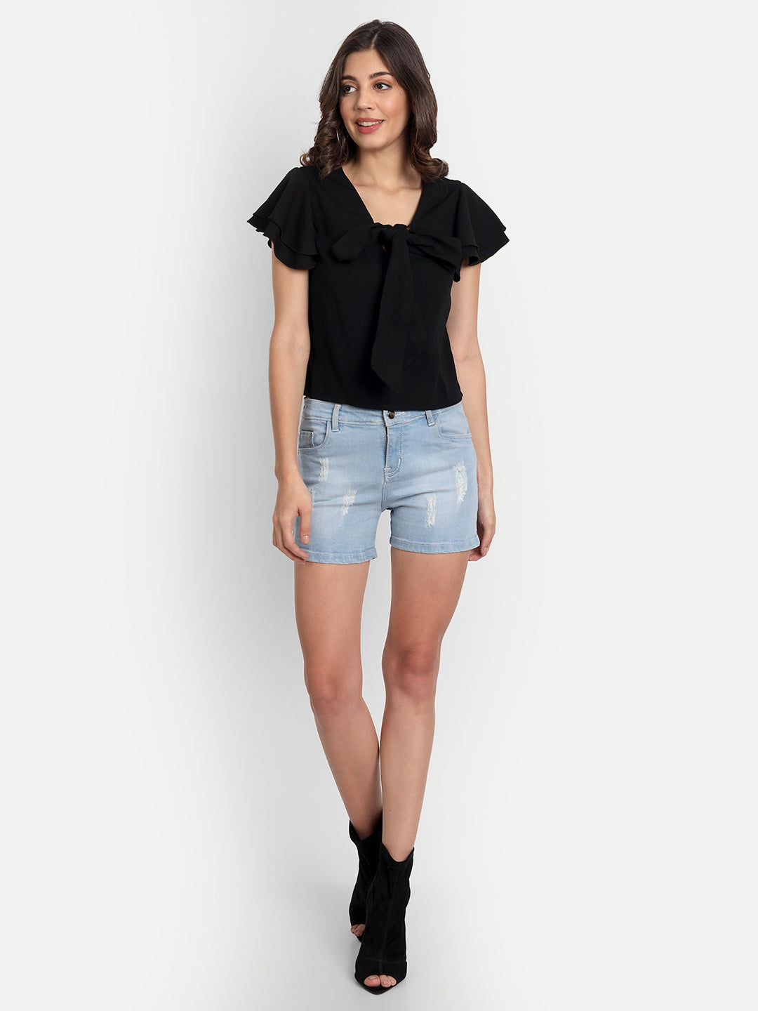 Essque Black Neck Tie-up flared sleeve Top - Essque Attire With Attitude