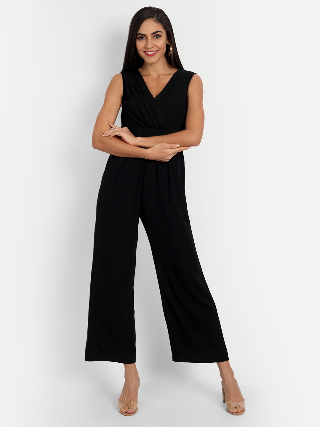 Essque Black Solid Front Detailed Jumpsuit - Essque Attire With Attitude