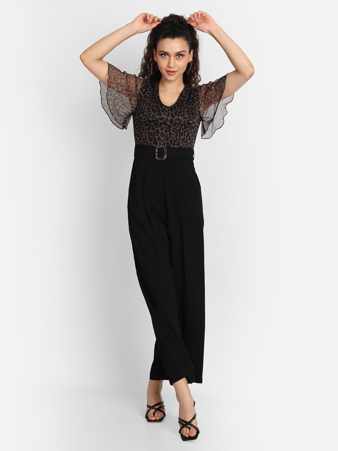 Essque Brown Animal Print Frill Sleeve Jumpsuit - Essque Attire With Attitude