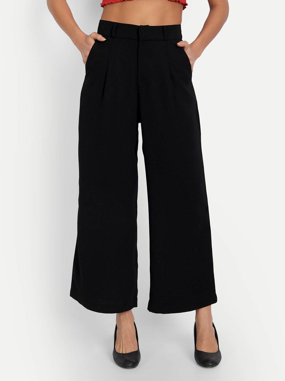 Essque Black Front Pleat Wide Leg Trousers - Essque Attire With Attitude