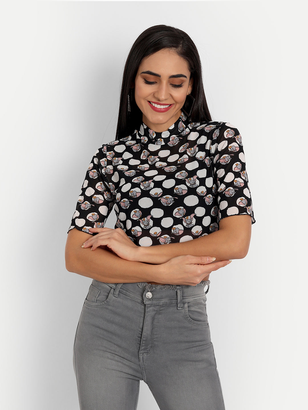 Essque Women Elephant Printed mesh Short sleeve Top - Essque Attire With Attitude