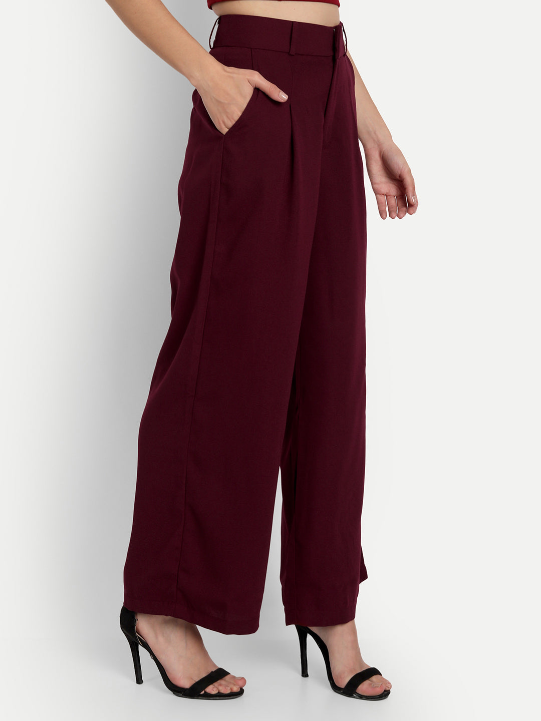 Essque Maroon Front Pleat Wide Leg Trousers - Essque Attire With Attitude