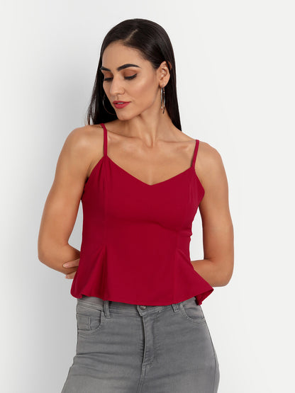 Essque Women Red Solid Peplum Top - Essque Attire With Attitude