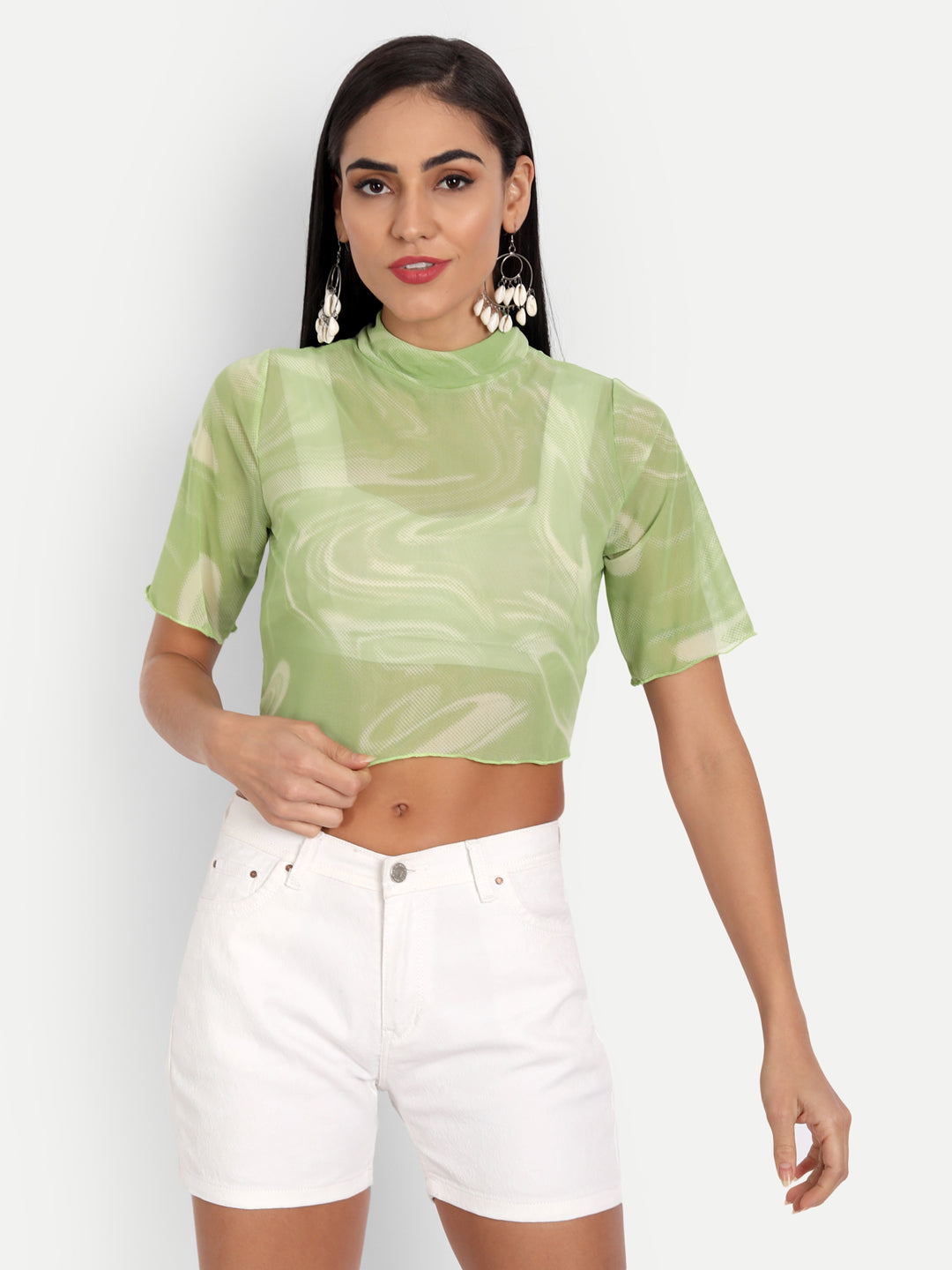 Essque Green Lycra Turtle Neck Keyhole Top - Essque Attire With Attitude