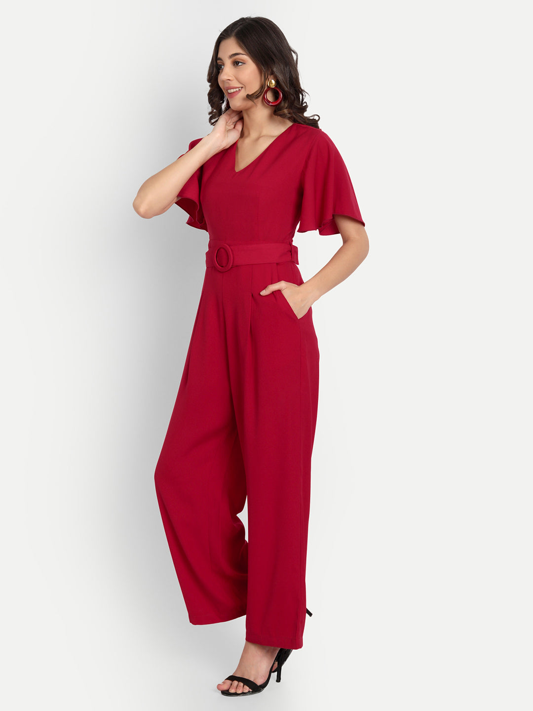 Essque Red Frill Sleeve Jumpsuit - Essque Attire With Attitude