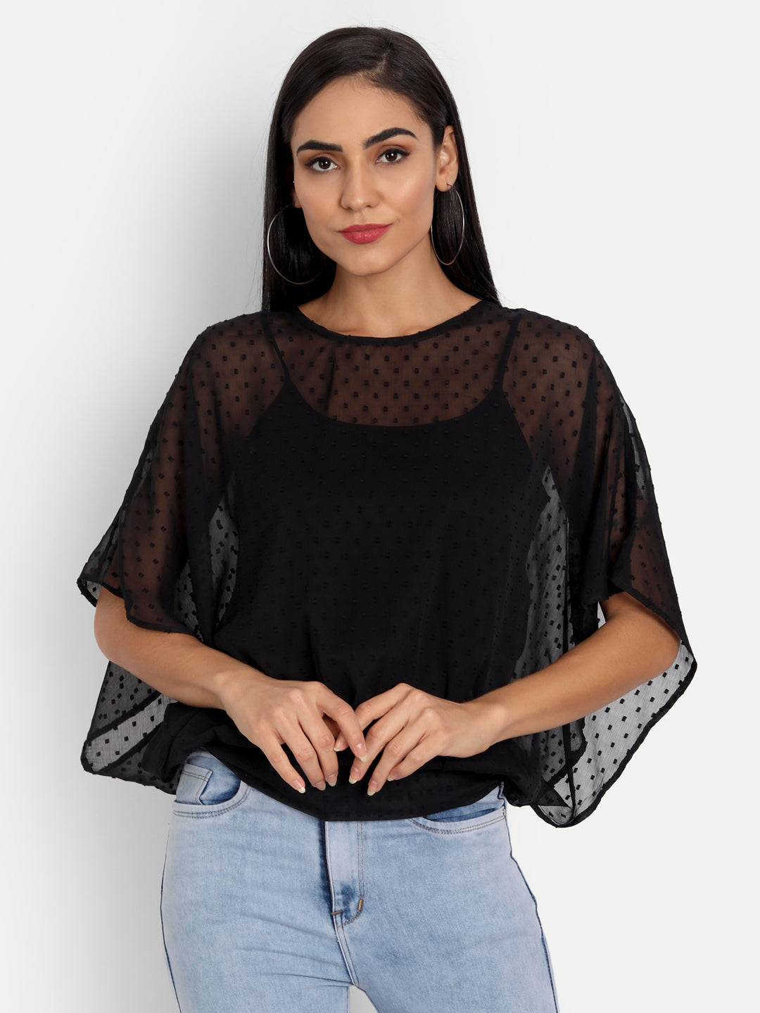 Essque Black Swiss Dot Kaftan Top - Essque Attire With Attitude