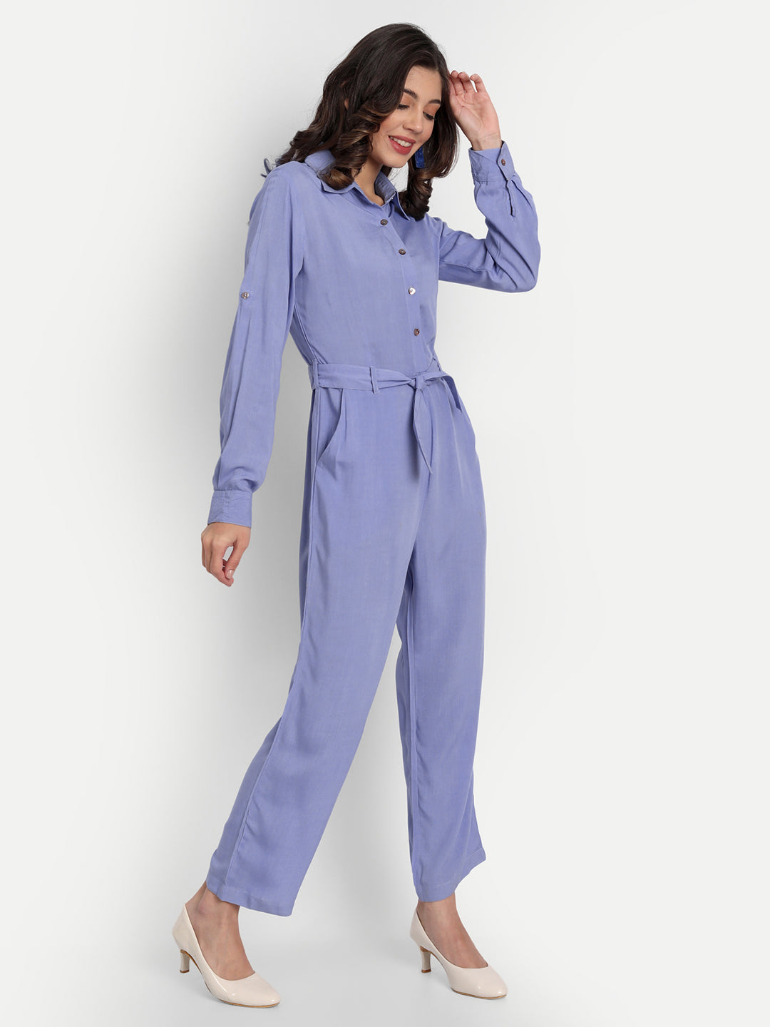 Essque Blue Shirt Style Button Jumpsuit - Essque Attire With Attitude