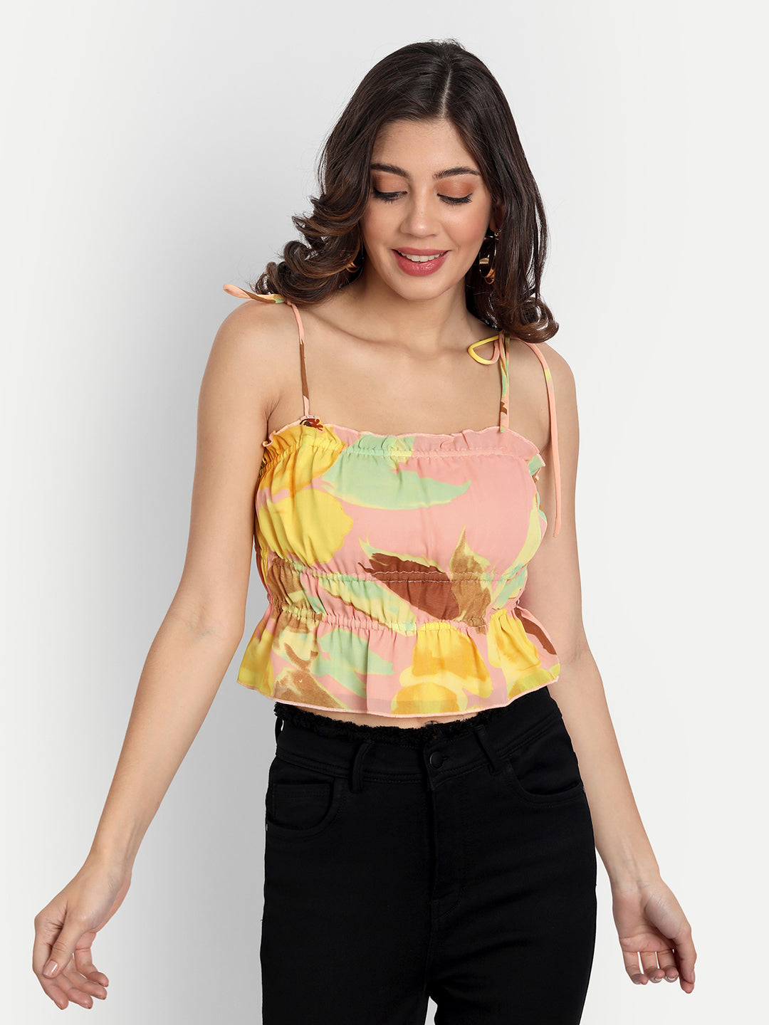 Essque Peach Abstract Print Front Gathered Top - Essque Attire With Attitude