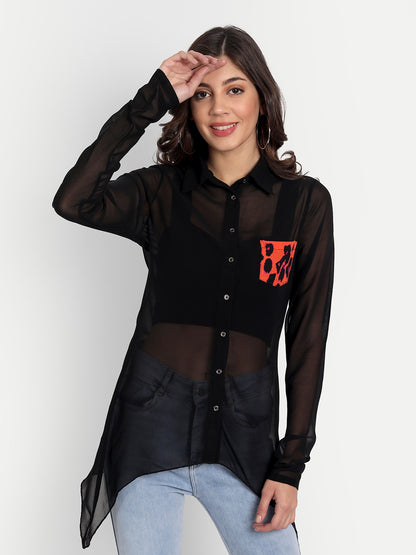 Essque Black Solid Front Pocket Detailling Shirt - Essque Attire With Attitude