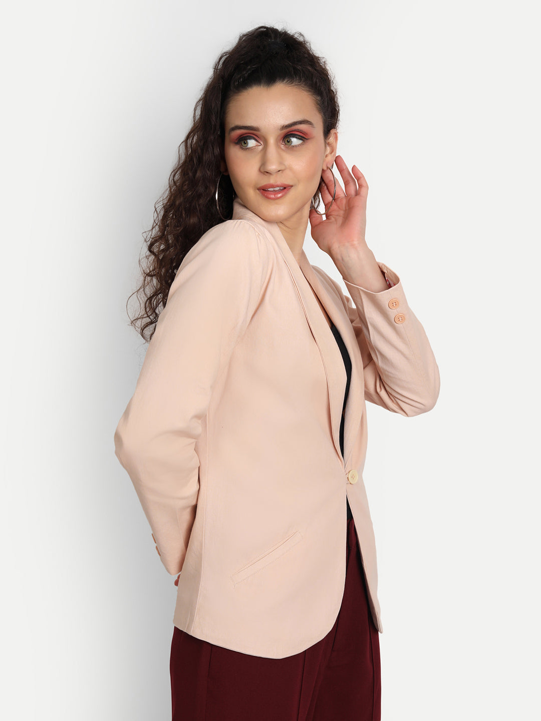 Essque Women Peach Solid Single Breasted Casual Blazer - Essque Attire With Attitude