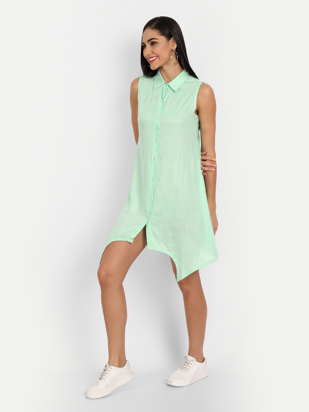 Essque Ocean Green Front Button Long Asymmetric Shirt Dress - Essque Attire With Attitude