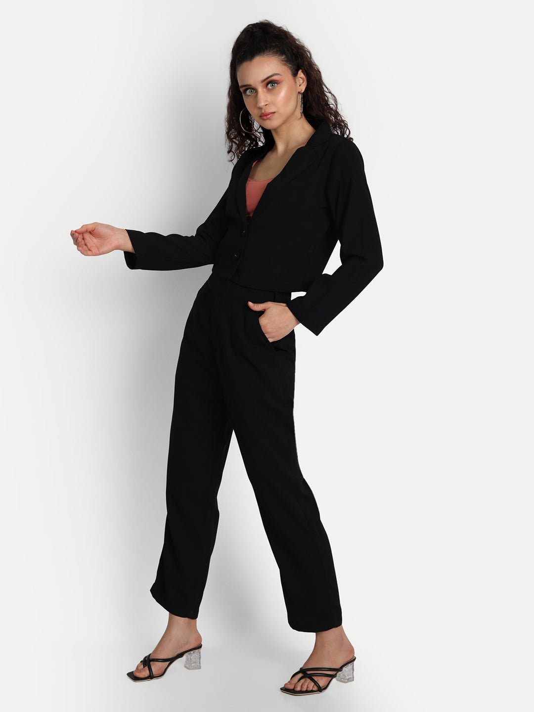 Essque Black Solid Jacket Co-Ords Set - Essque Attire With Attitude