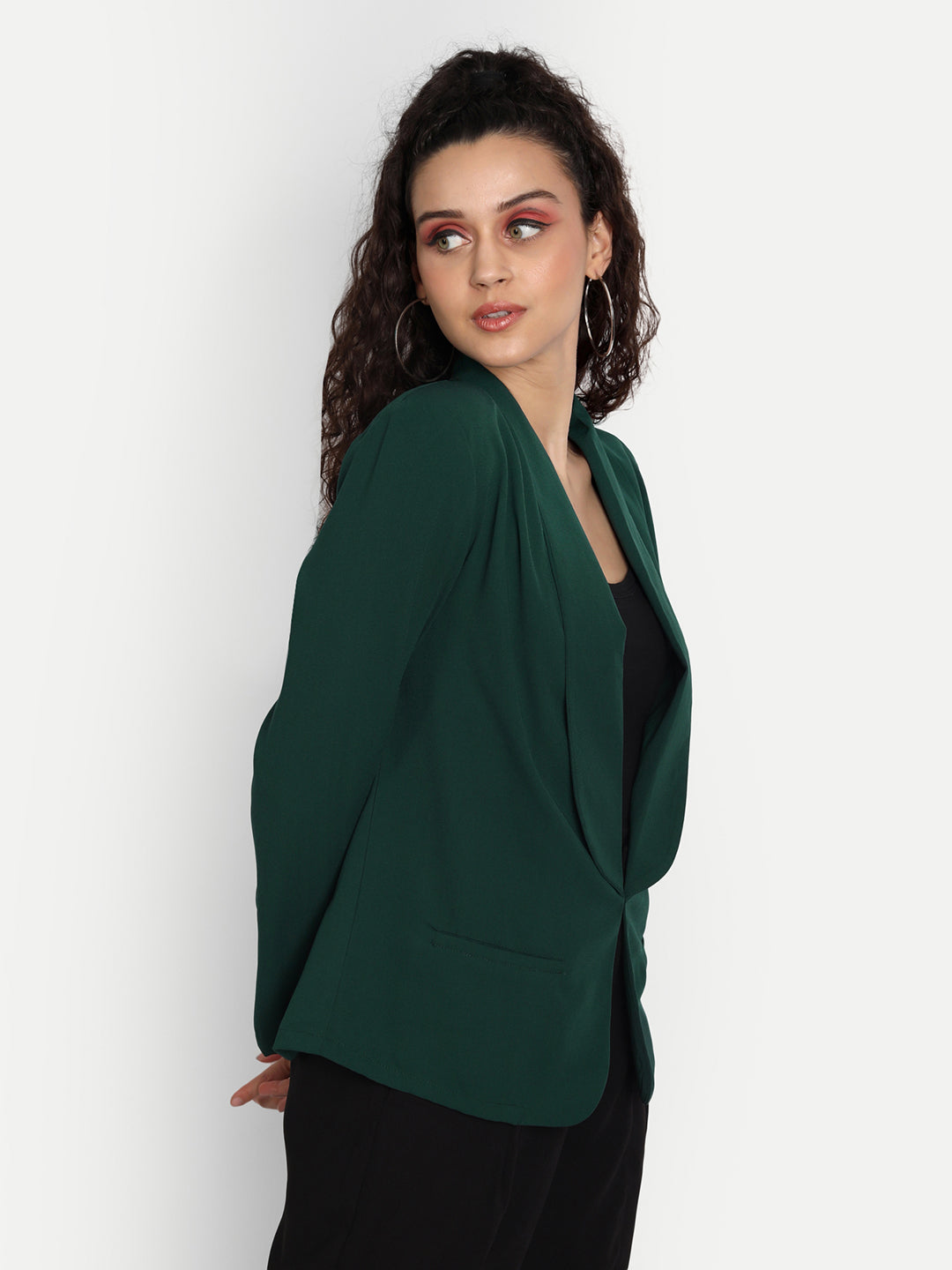 Essque Green Solid Shoulder Padded Blazer - Essque Attire With Attitude