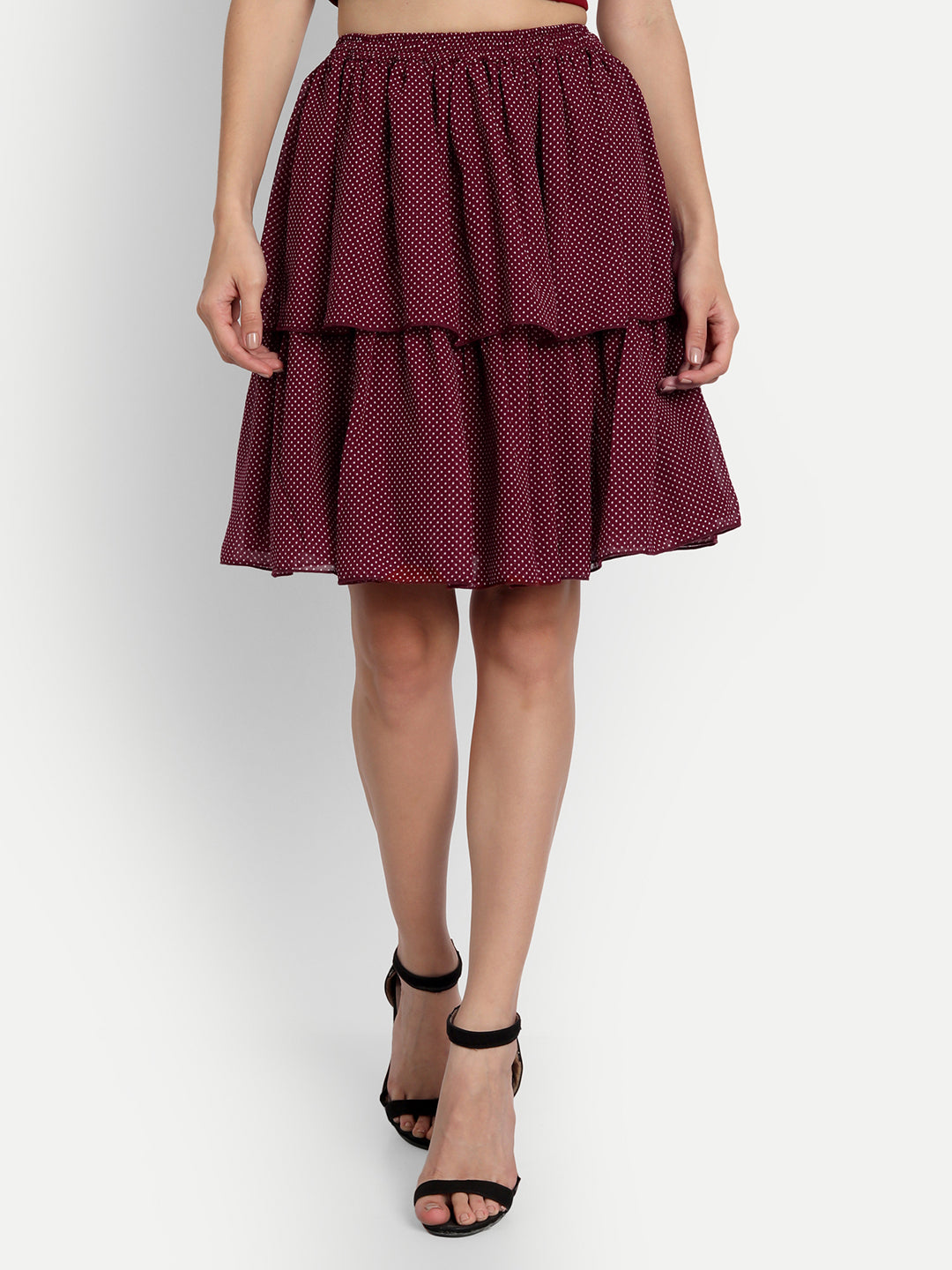 Essque Maroon Polka Dots Tiers Skirt - Essque Attire With Attitude