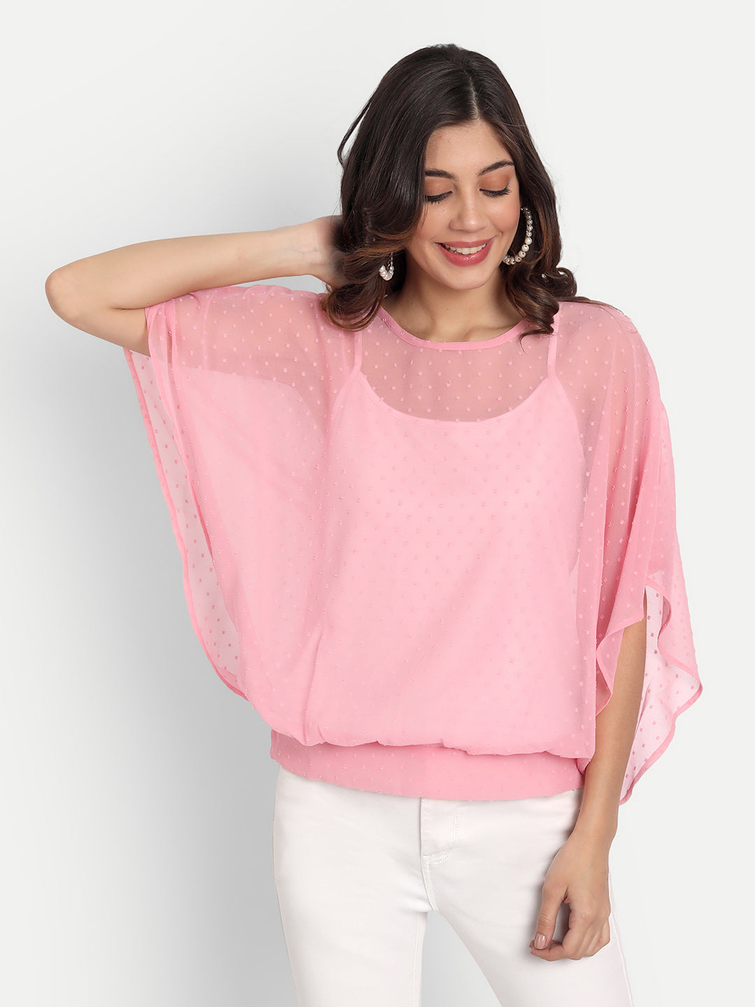 Essque Pink Swiss Dot Kaftan Top - Essque Attire With Attitude