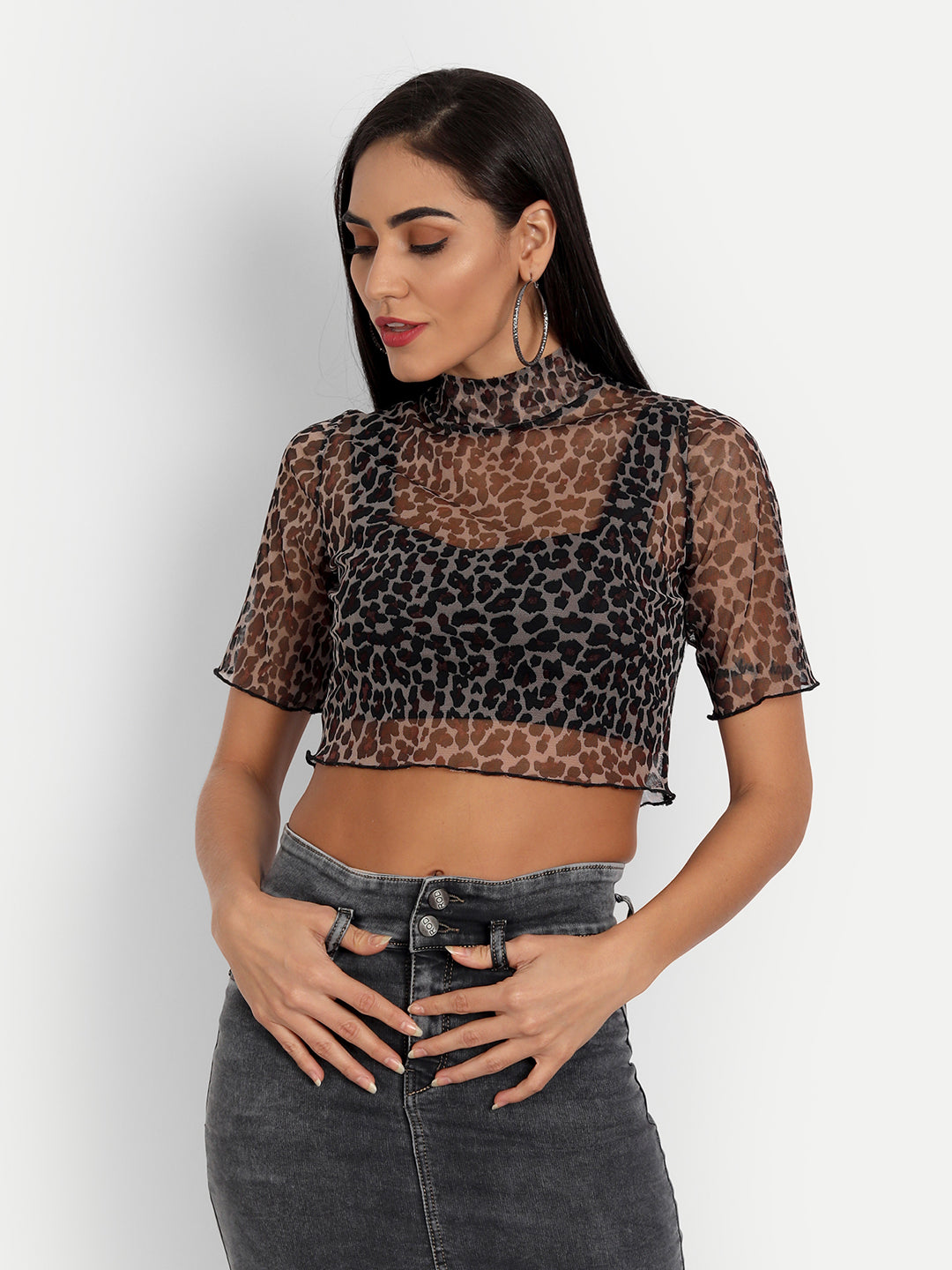 Essque Brown Leopard Print Turtle Neck Keyhole Top - Essque Attire With Attitude