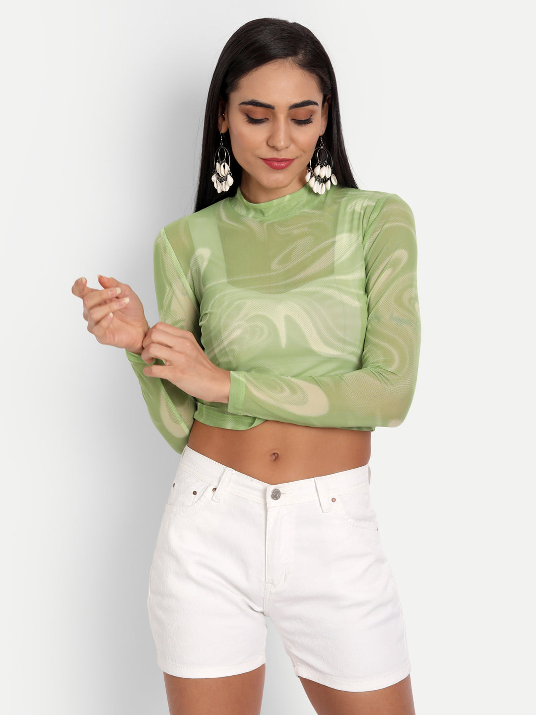 Essque Green Lycra Turtle Neck Full Sleeves Top - Essque Attire With Attitude