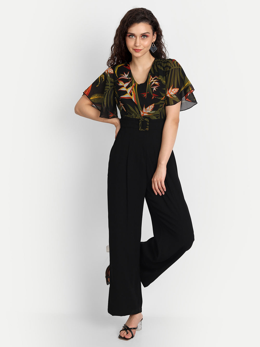 Essque Green Leaf Print Frill Sleeve Jumpsuit - Essque Attire With Attitude