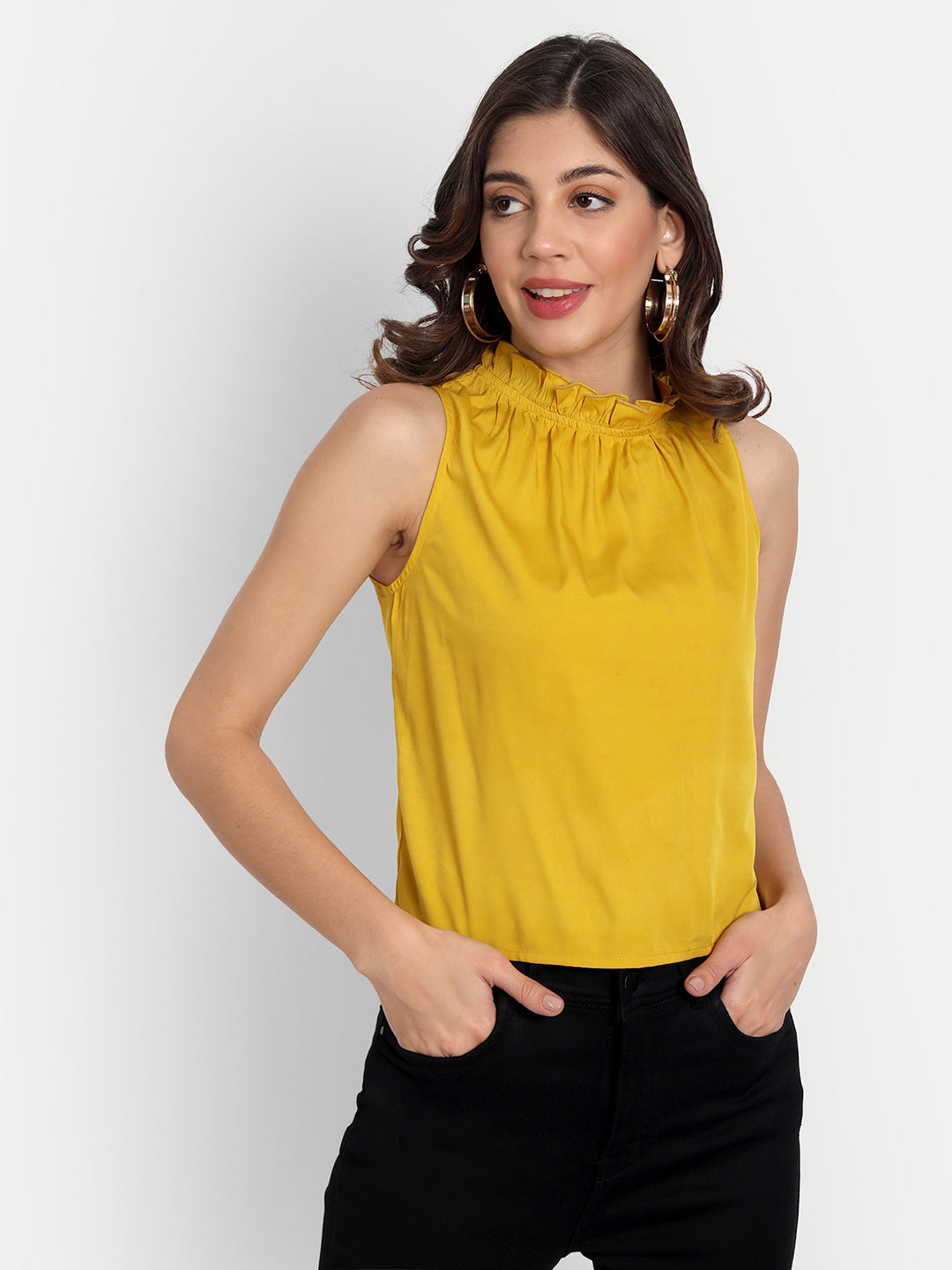 Essque Mustard High Neck Sleeveless Top - Essque Attire With Attitude