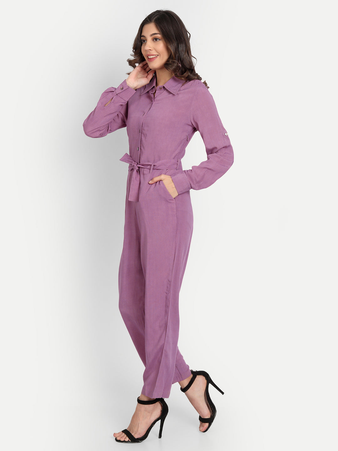 Essque Lavender Shirt Style Button Jumpsuit - Essque Attire With Attitude