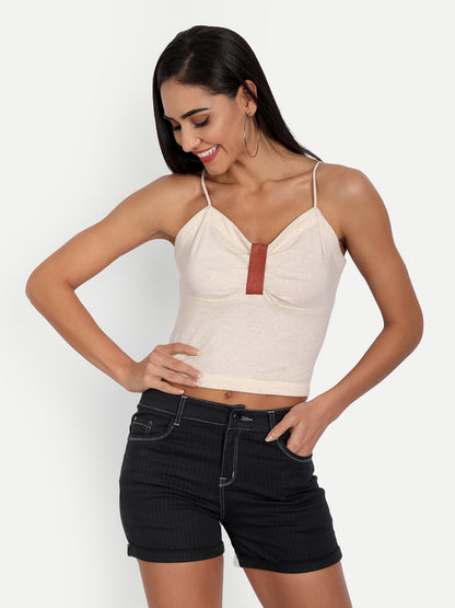 Essque Beige Front Detailing Crop Top - Essque Attire With Attitude