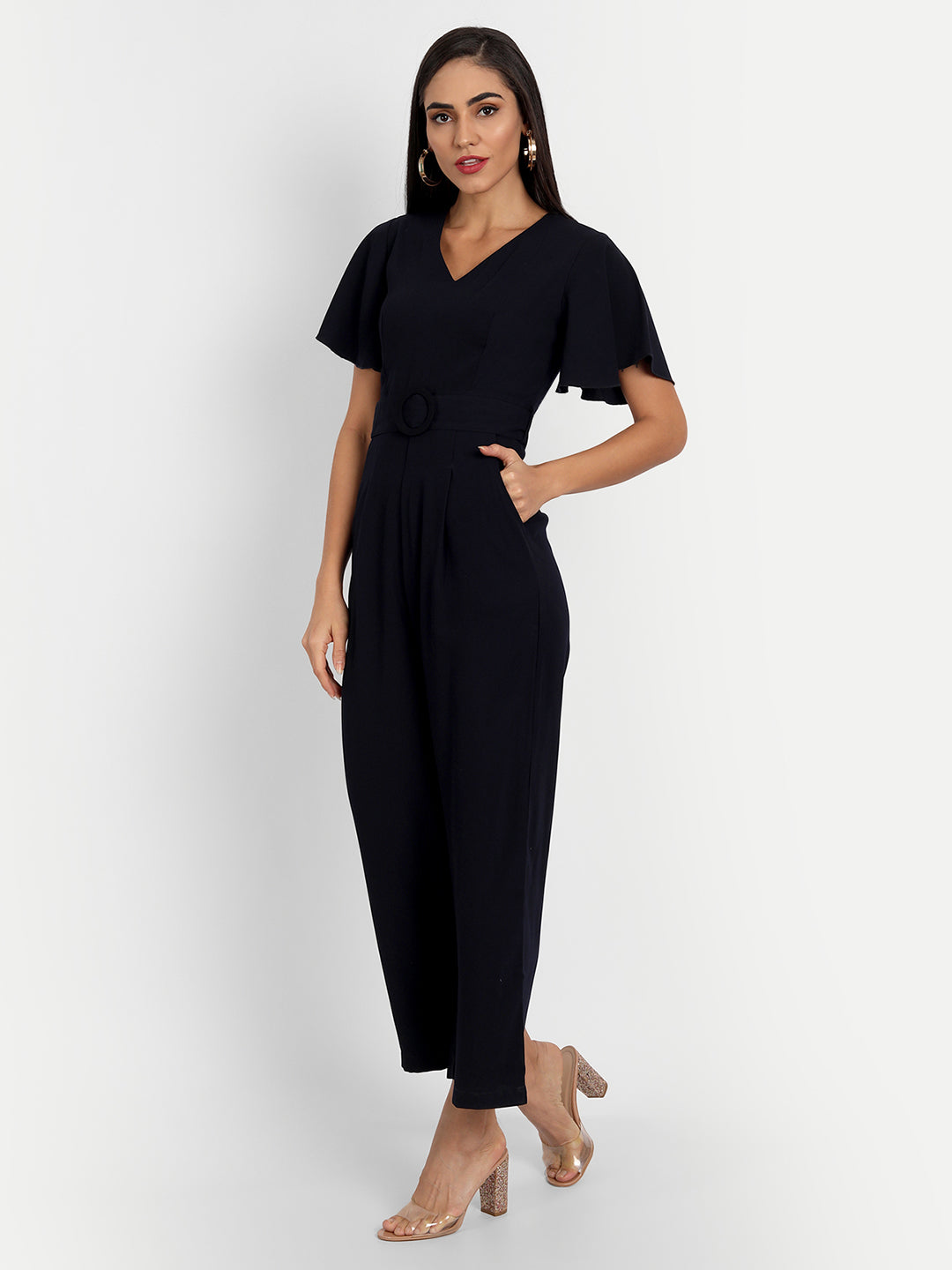 Essque Navy Blue Frill Sleeve Jumpsuit - Essque Attire With Attitude