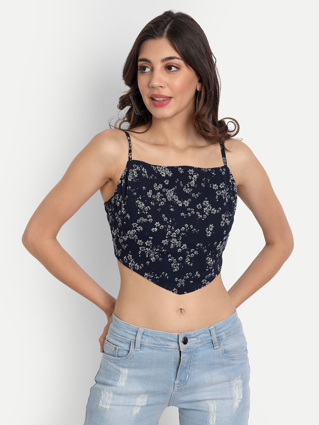 Essque Blue Printed Tank Crop Top - Essque Attire With Attitude