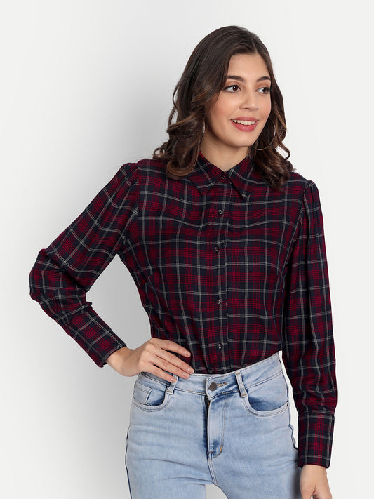 Essque Maroon Check Front Button Shirt - Essque Attire With Attitude