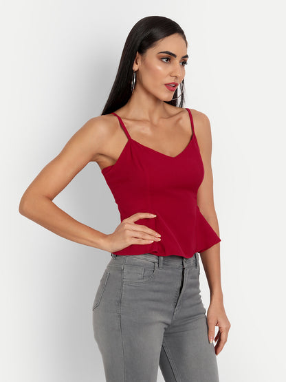 Essque Women Red Solid Peplum Top - Essque Attire With Attitude