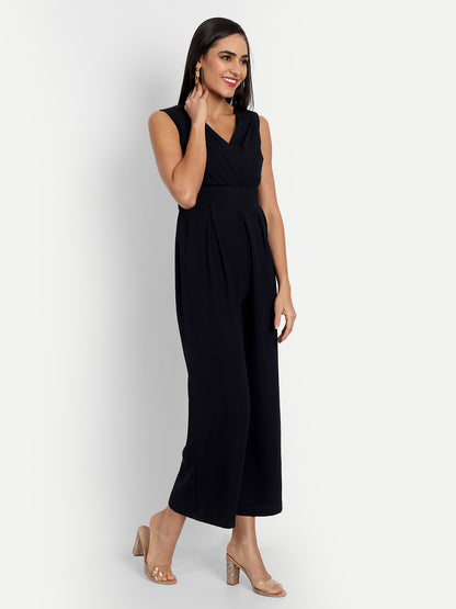 Essque Navy Blue Solid Front Detailed Jumpsuit - Essque Attire With Attitude