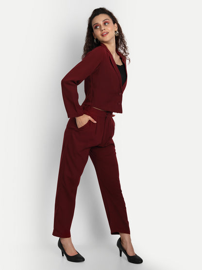 Essque Maroon Solid Jacket Co-Ords Set - Essque Attire With Attitude