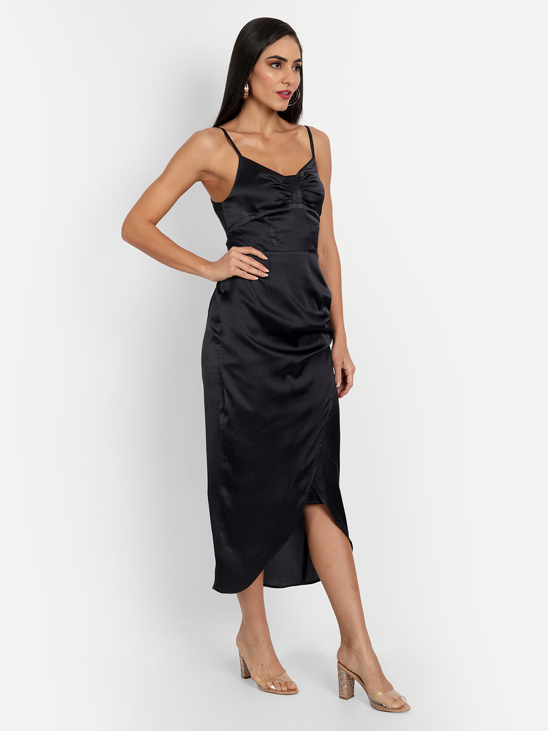 Essque Navy Blue Solid Sheath Midi Dress - Essque Attire With Attitude